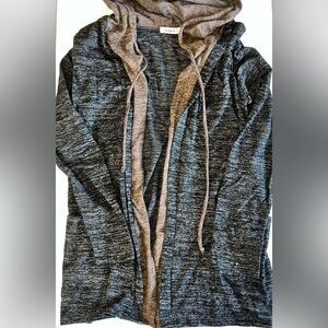 Cozy Hooded Cardigan in Gray and Tan